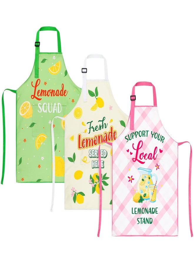 XLSXEXCL 3 Pack Lemonade Stand Apron, Lemon kids Aprons with Pockets, Adjustable Lemonade Apron for Boys and Girls for Lemonade Stand Supplies, Summer Lemon Party Decor (3 Styles) - Image 1
